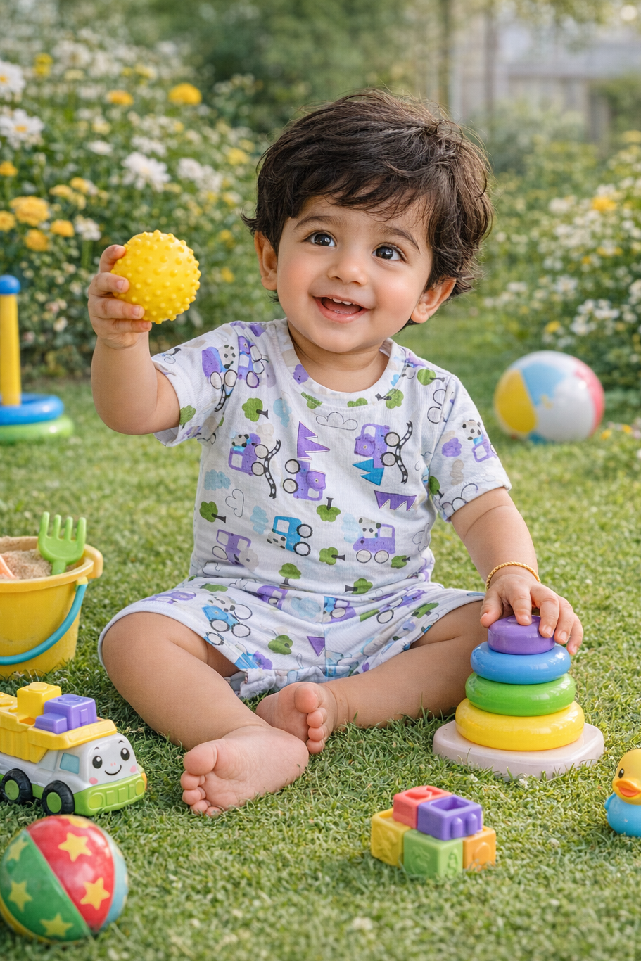 Kids Tshirt and Shorts Combo Set (Cord Set)-Purple