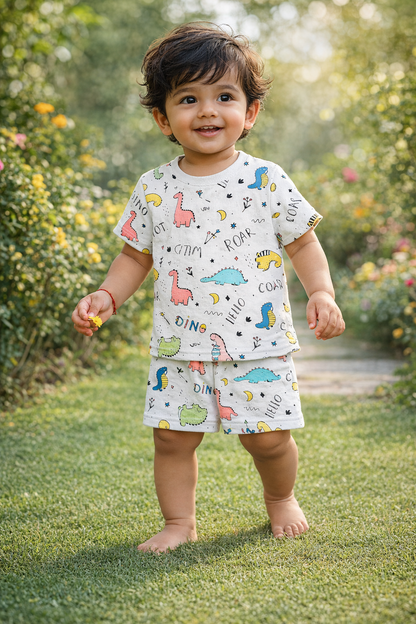 Kids Tshirt and Shorts Combo Set (Cord Set)- White