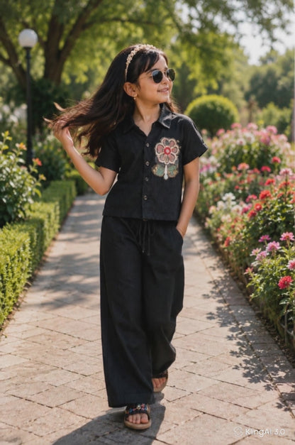 Black Blossom Crepe Co-ord Set